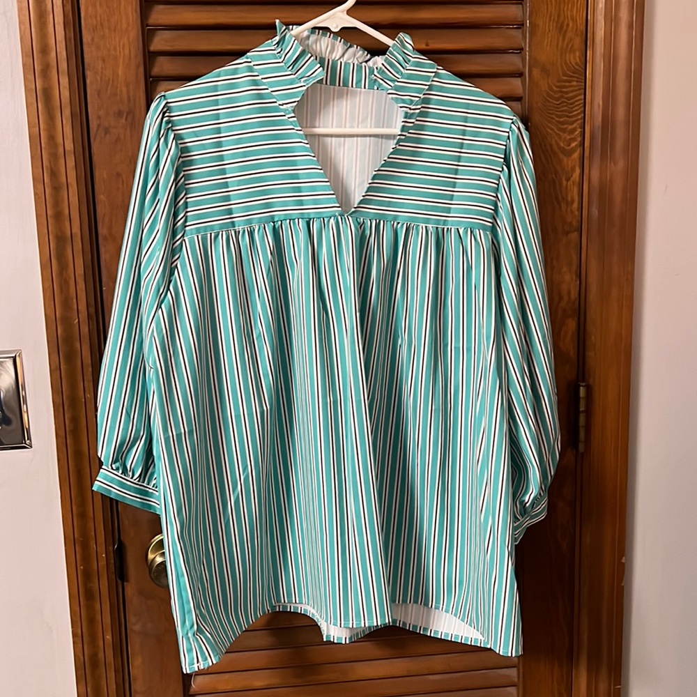 Women’s size Large blouse. Never worn. Half way sleeve teal, white and black.